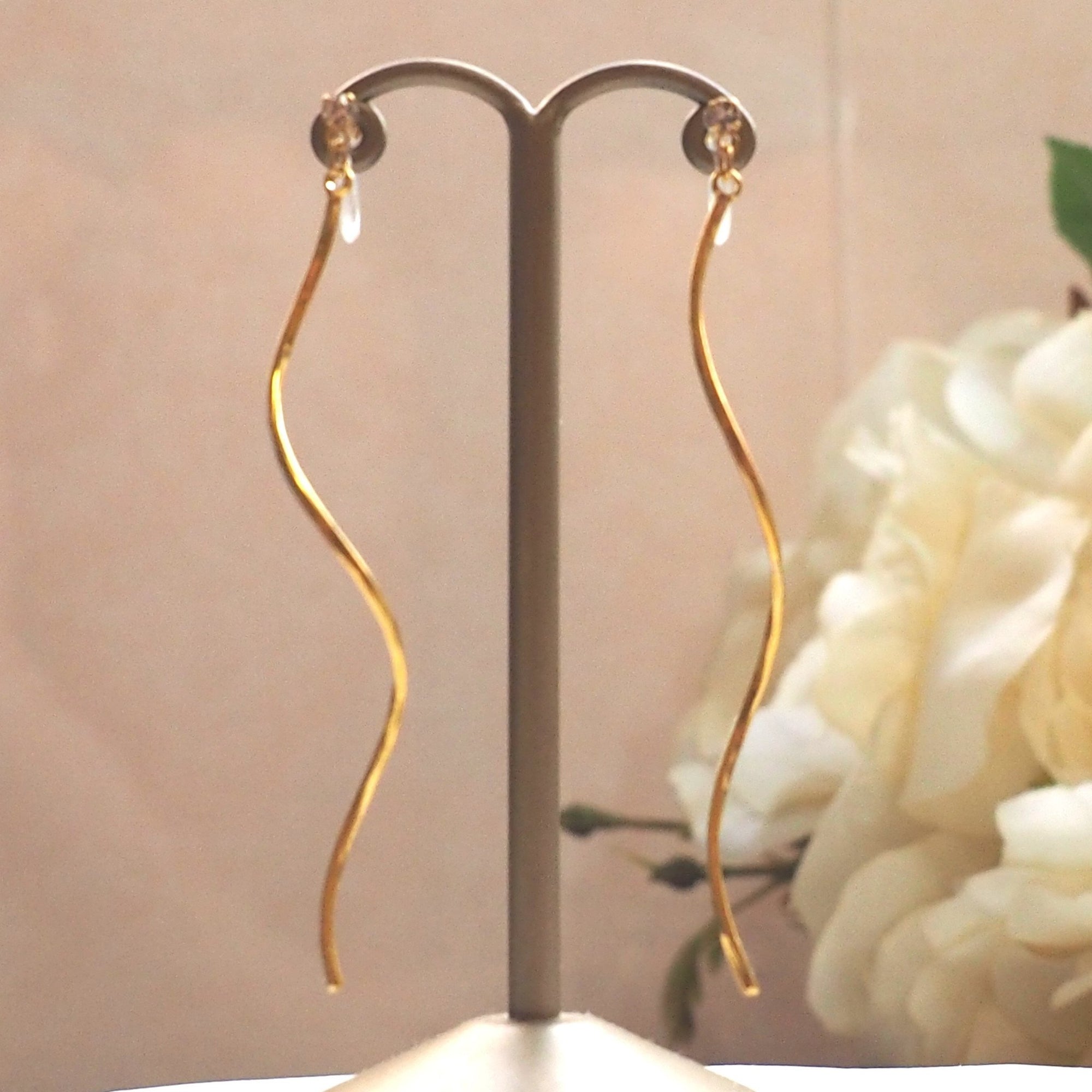 2 way gold wave ear jacket invisible clip on earrings - miyabigracejewelry.com