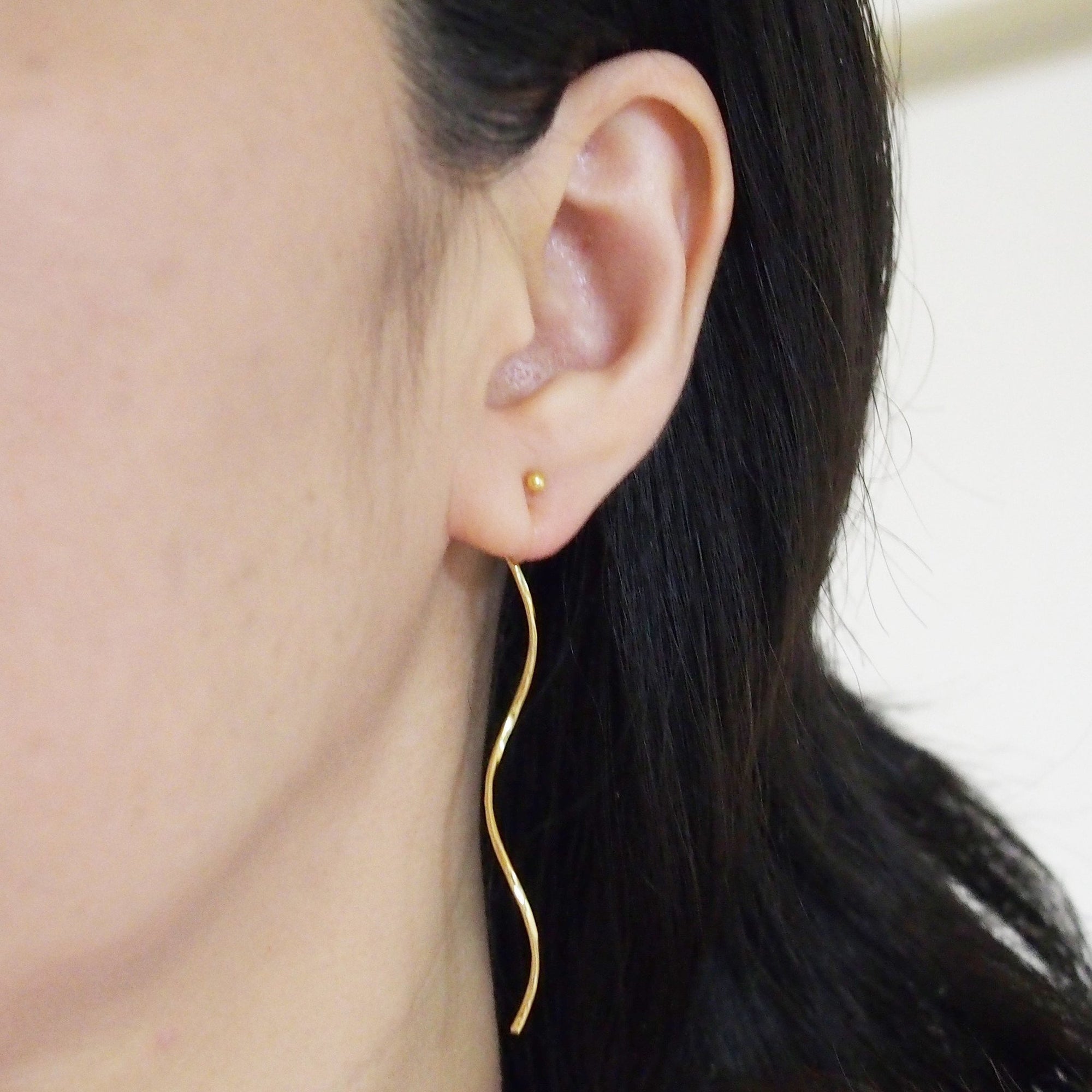 2 way gold wave ear jacket invisible clip on earrings - miyabigracejewelry.com