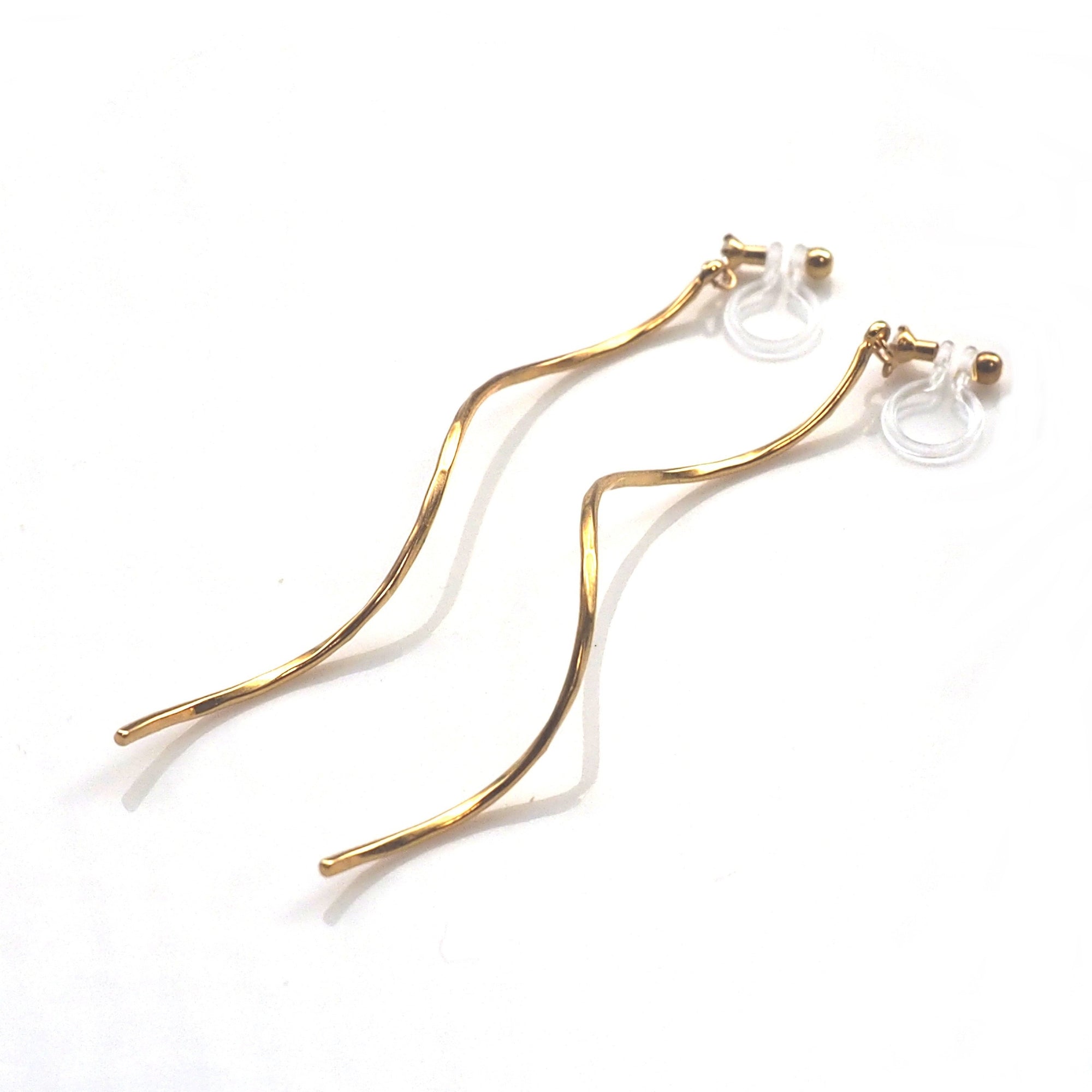 2 way gold wave ear jacket invisible clip on earrings - miyabigracejewelry.com
