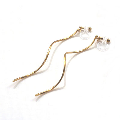 2 way gold wave ear jacket invisible clip on earrings - miyabigracejewelry.com