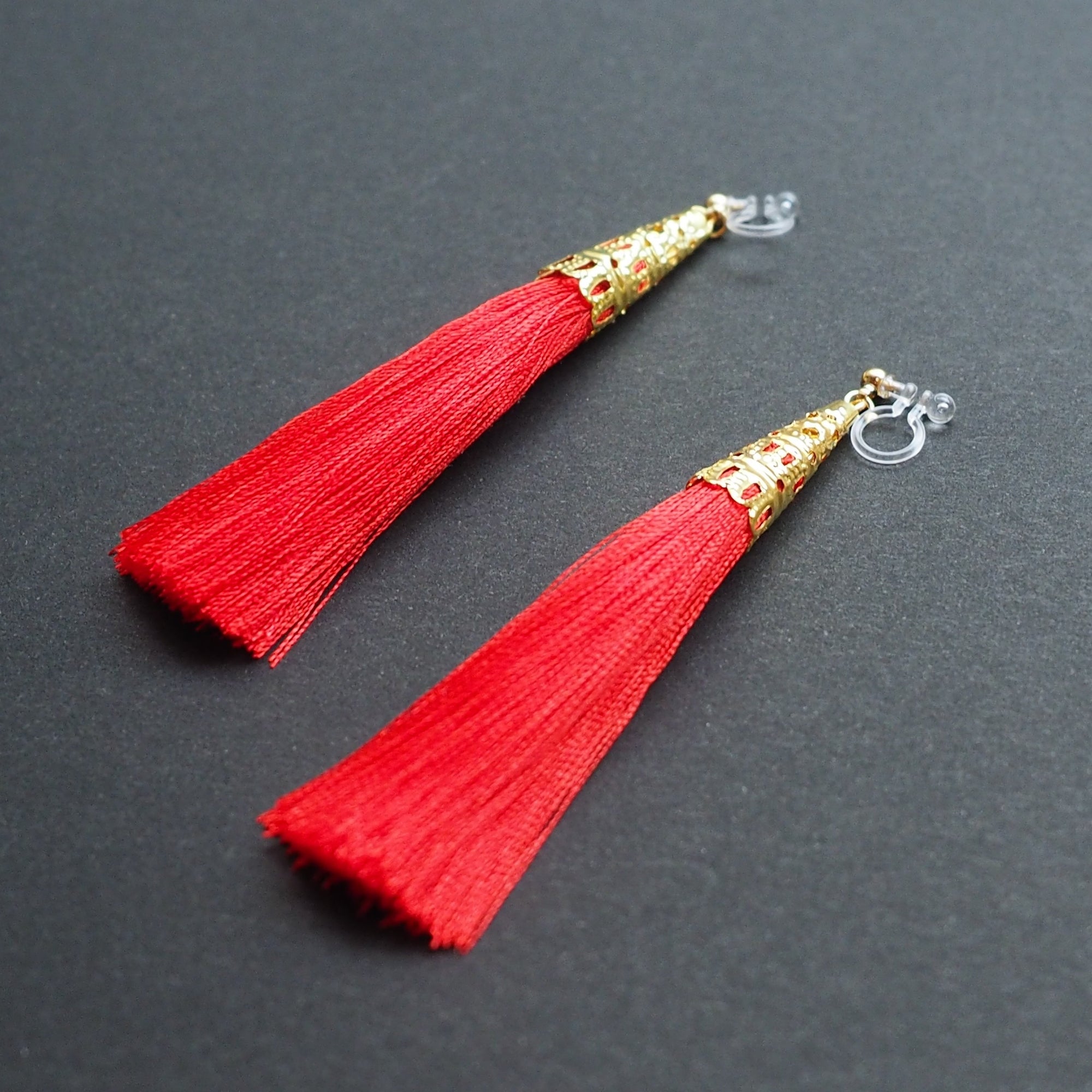 Long Red Tassel Invisible Clip On Earrings - miyabigracejewelry.com