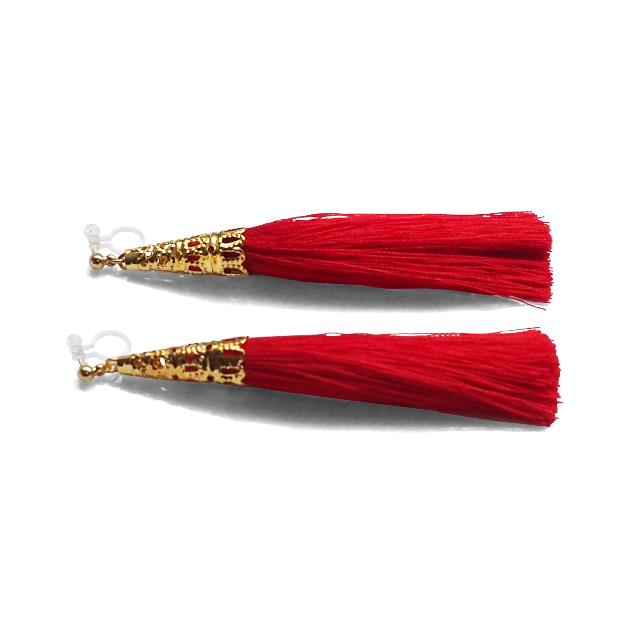 Long Red Tassel Invisible Clip On Earrings - miyabigracejewelry.com