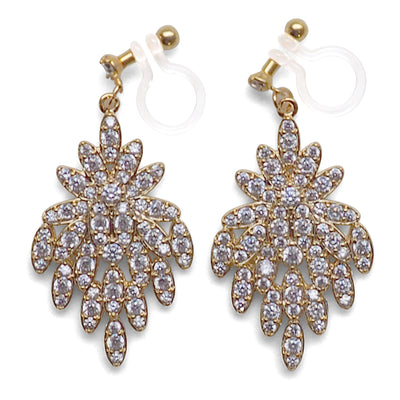 Bridal flower micro pave cubic zirconia invisible clip on earrings ( gold tone ) - miyabigracejewelry.com