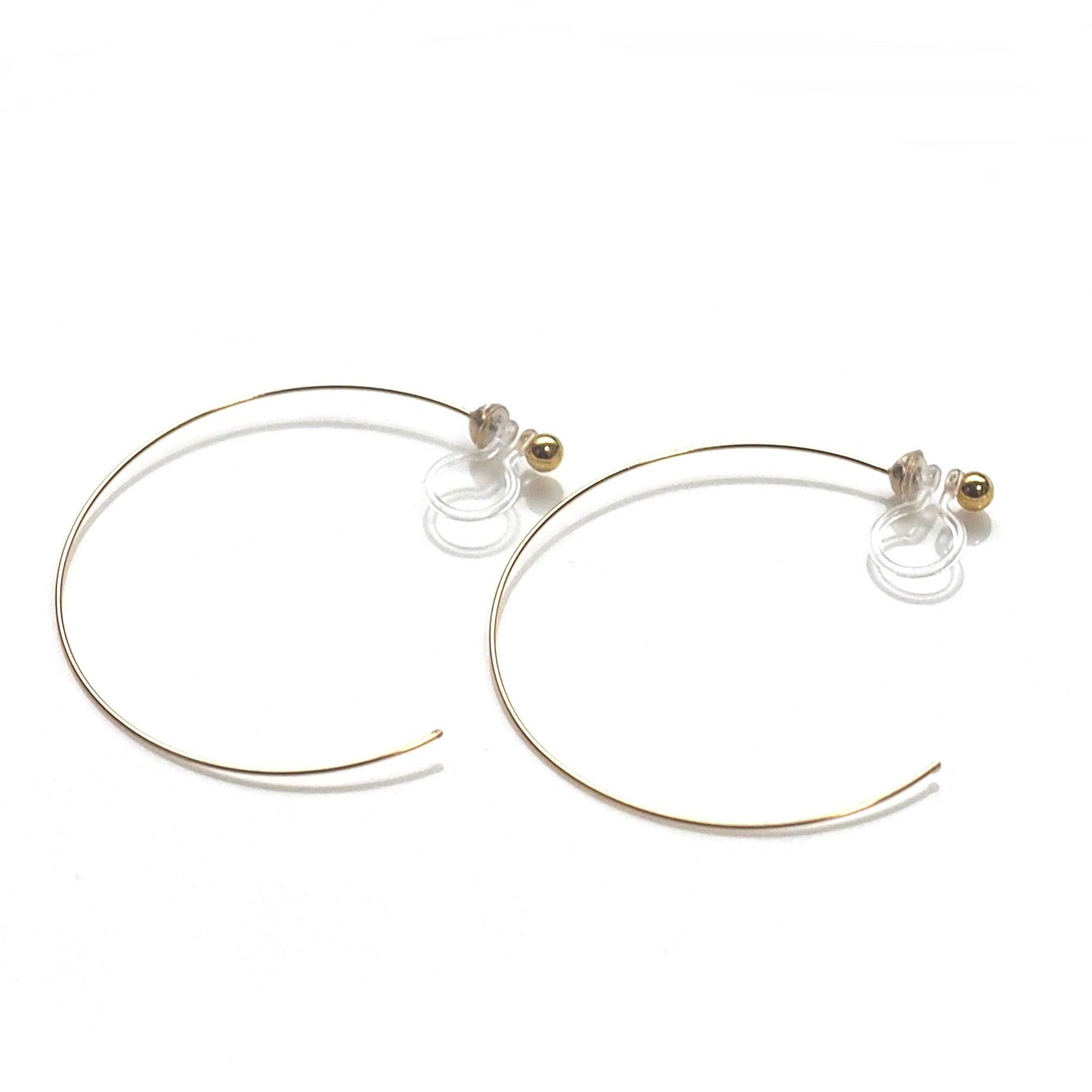 Large gold invisible clip on hoop earrings - miyabigracejewelry.com