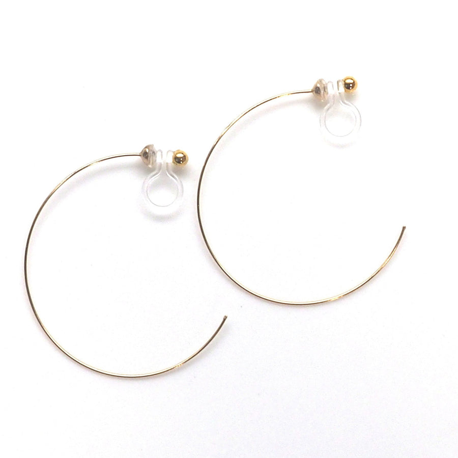 Large gold invisible clip on hoop earrings - miyabigracejewelry.com