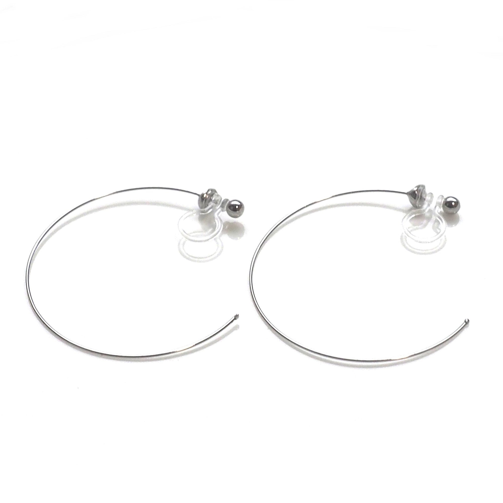 Large silver invisible clip on hoop earrings - miyabigracejewelry.com