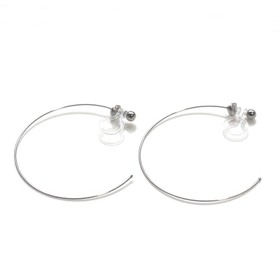 Large silver invisible clip on hoop earrings - miyabigracejewelry.com