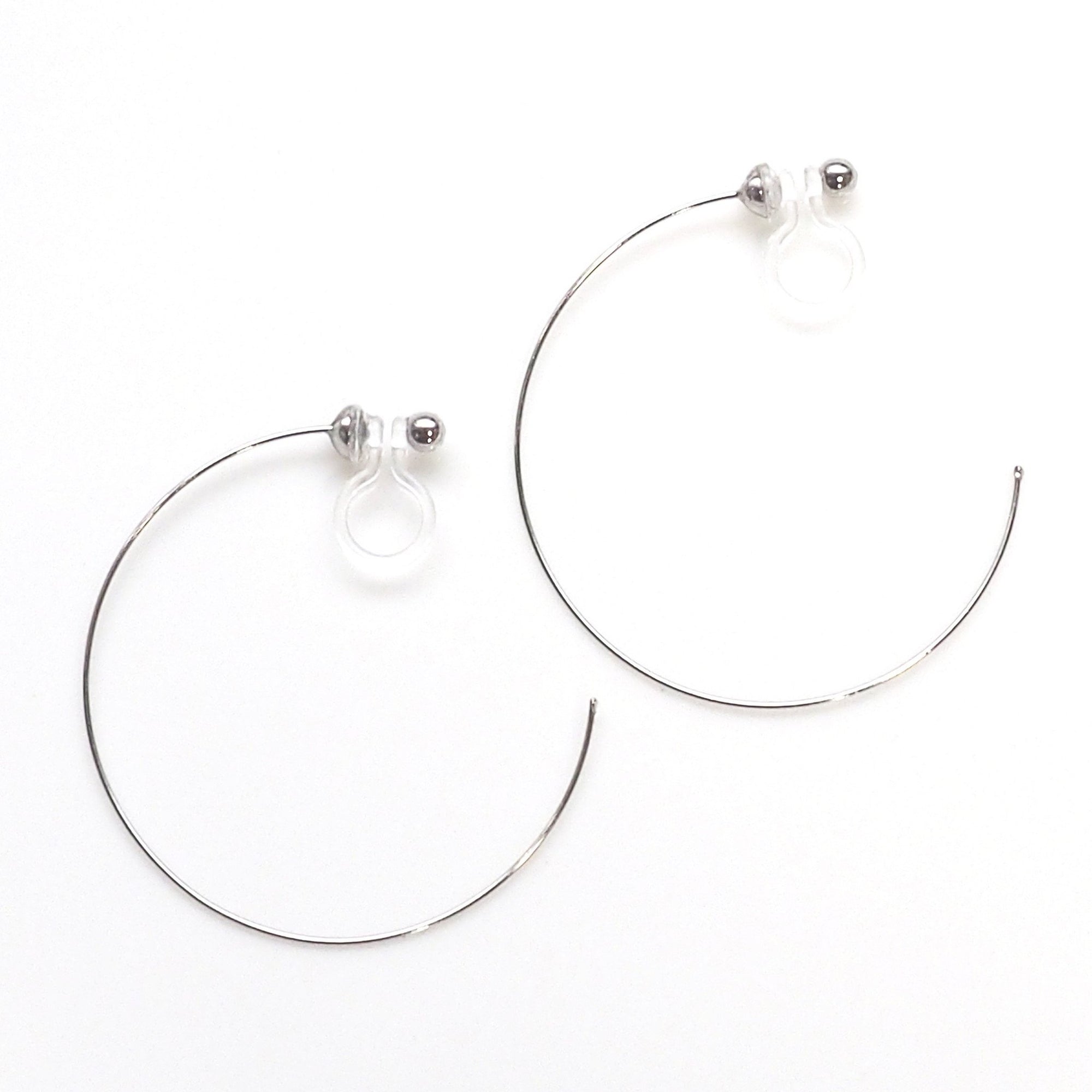 Large silver invisible clip on hoop earrings - miyabigracejewelry.com