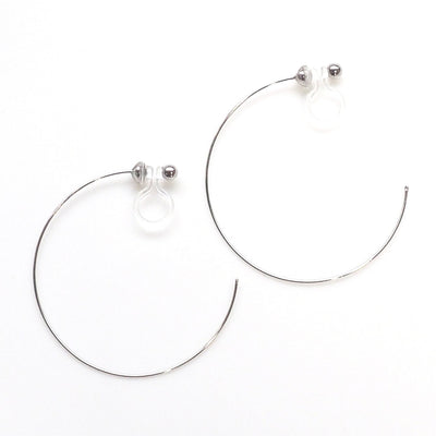 Large silver invisible clip on hoop earrings - miyabigracejewelry.com