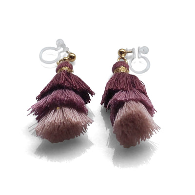 Three Layered Ombre Stacked Pink Tiered Tassel Invisible Clip On Earrings - miyabigracejewelry.com