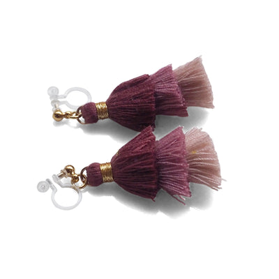 Three Layered Ombre Stacked Pink Tiered Tassel Invisible Clip On Earrings - miyabigracejewelry.com