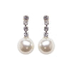 Dangle White Pearl & Crystal Invisible Clip On Earrings (Silver tone) - Miyabi Grace