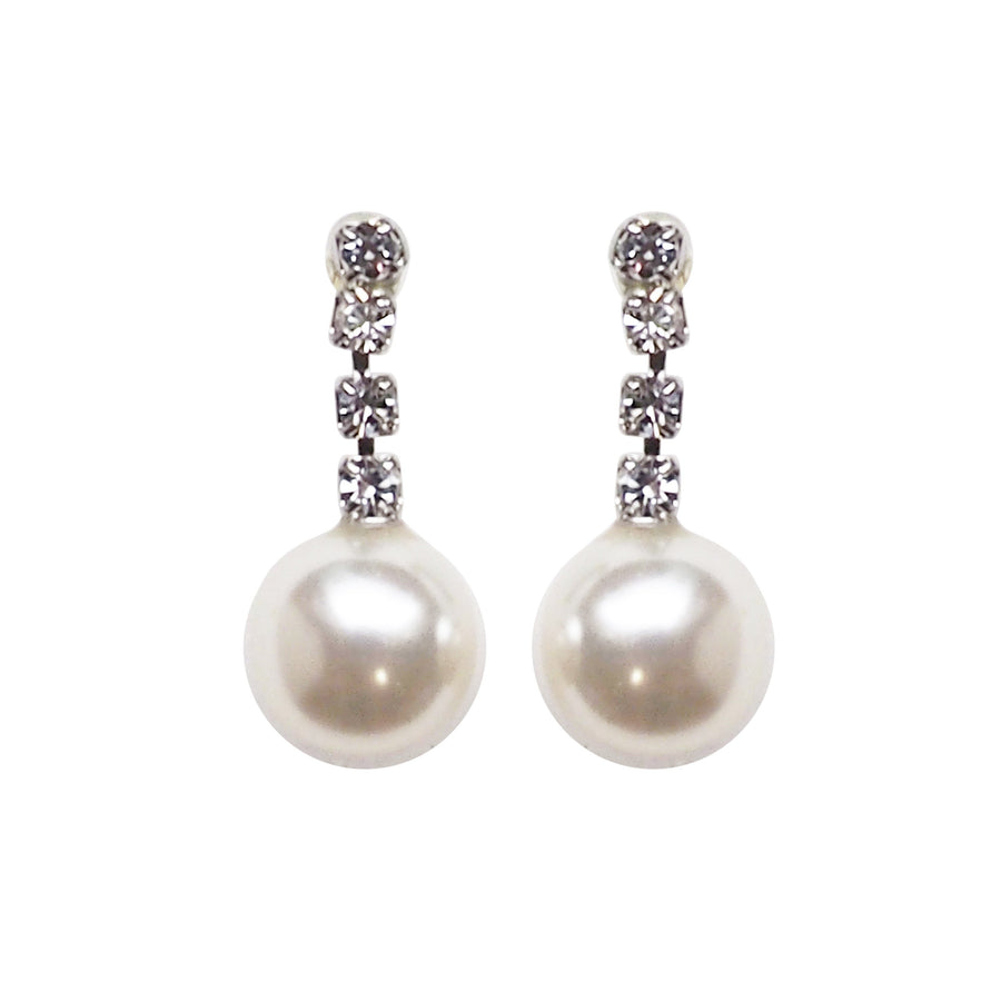 Dangle White Pearl & Crystal Invisible Clip On Earrings (Silver tone) - Miyabi Grace
