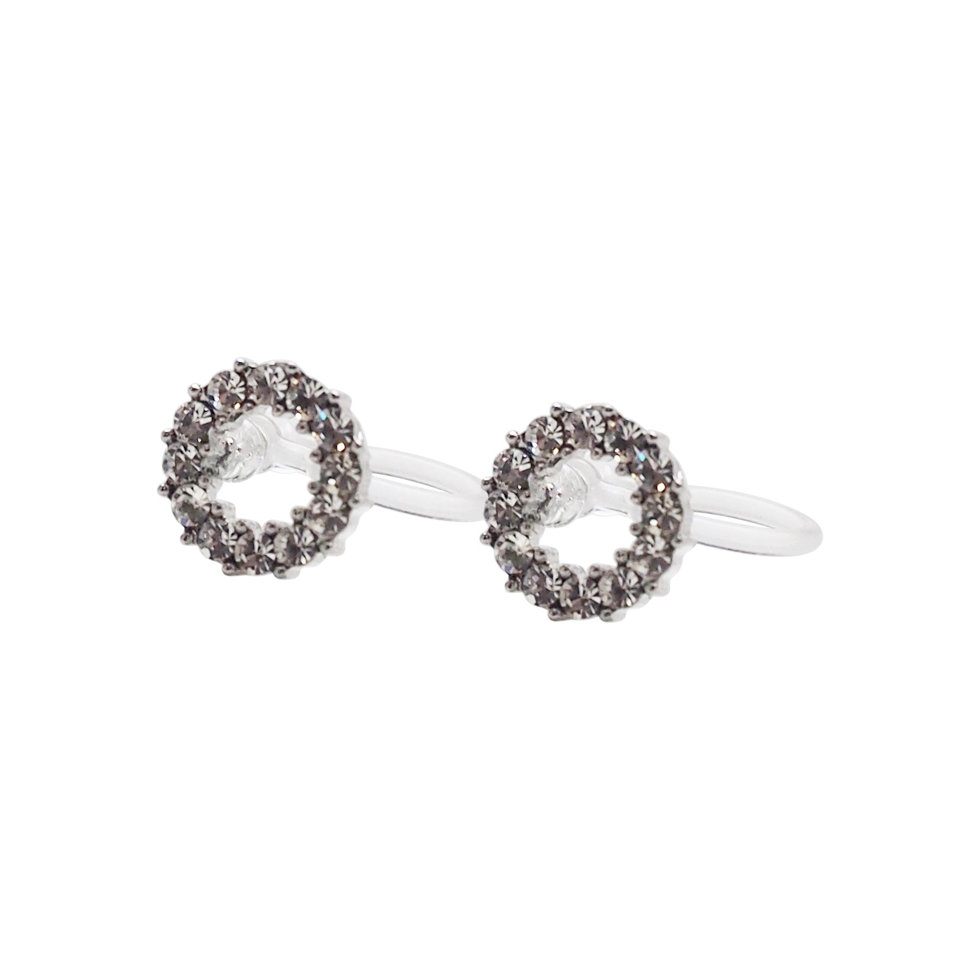 Crystal Open Circle Invisible Clip On Stud Earrings - Miyabi Grace