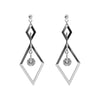 Silver diamond shape hoop cubic zirconia crystal dangle invisible clip on earrings - Miyabi Grace