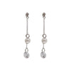 Silver double sided pearl & cubic zirconia crystal dangle invisible clip on earrings - Miyabi Grace