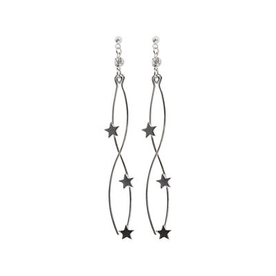 Silver star wave bar dangle invisible clip on earrings - Miyabi Grace