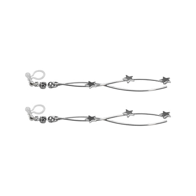 Silver star wave bar dangle invisible clip on earrings - Miyabi Grace