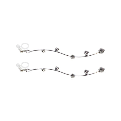 Silver waved bar rhinestone crystal dangle invisible clip on earrings - Miyabi Grace