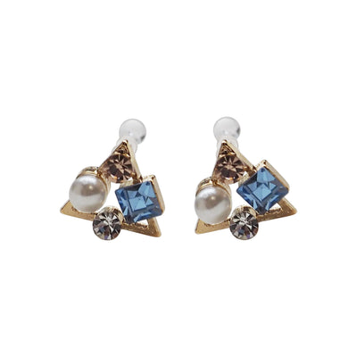 Light Blue Swarovski Crystal & White Pearl Invisible Clip On Stud Earrings - Miyabi Grace