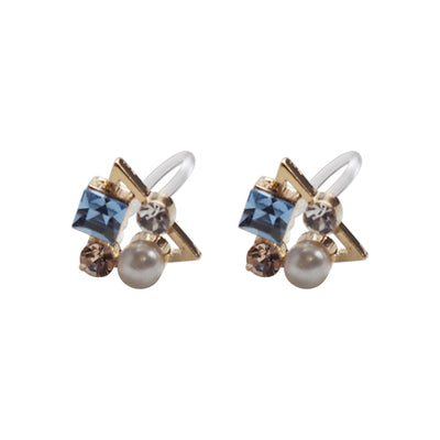 Light Blue Swarovski Crystal & White Pearl Invisible Clip On Stud Earrings - Miyabi Grace