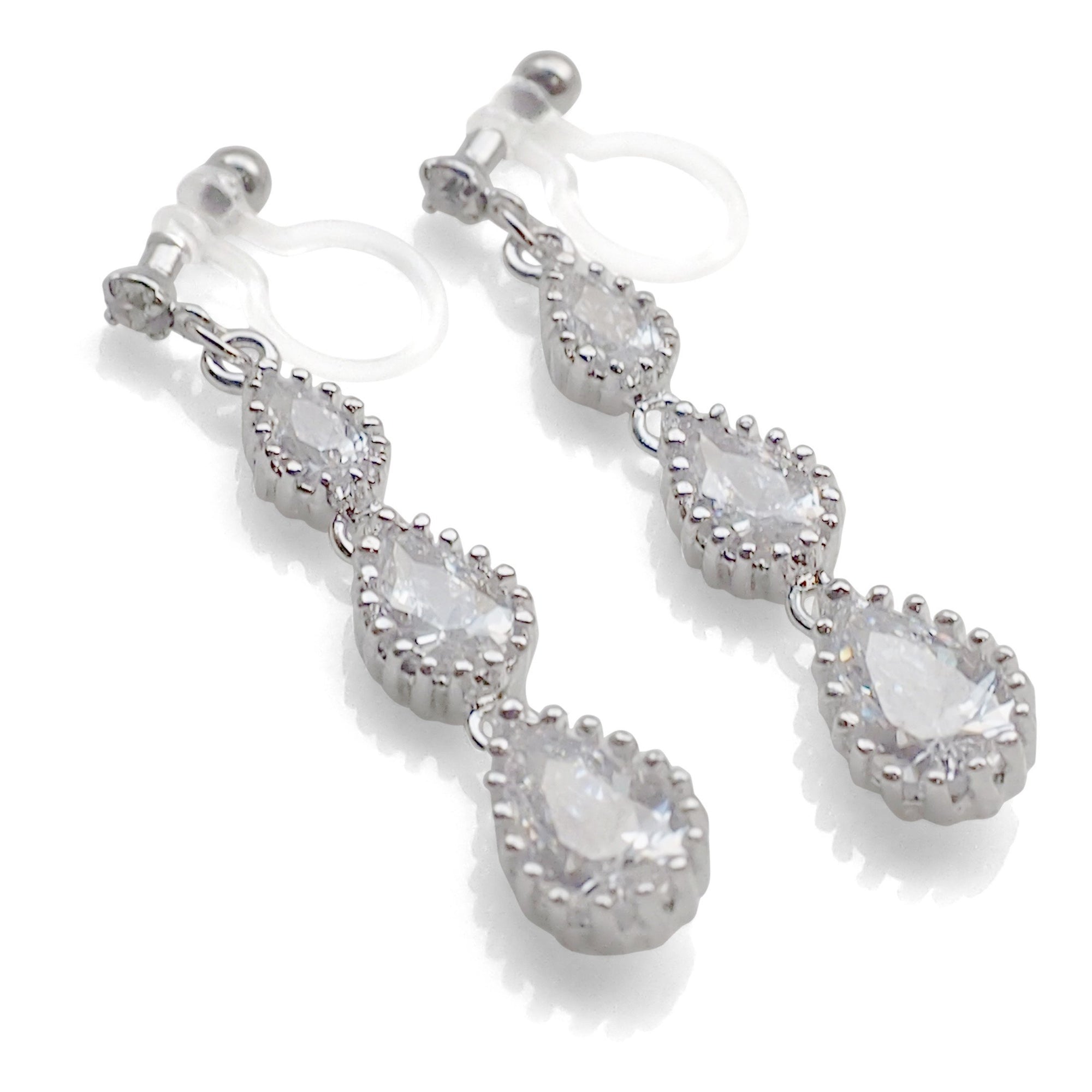 Bridal cubic zirconia invisible clip on earrings - miyabigracejewelry.com