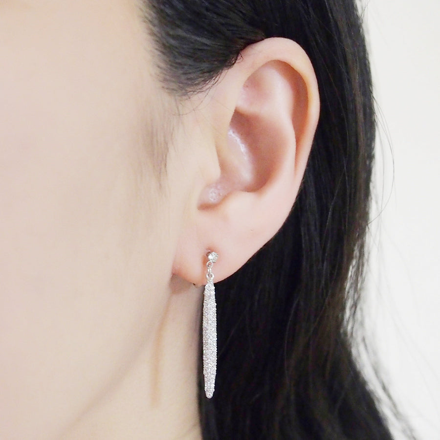 Bridal micro pave cubic zirconia bar invisible clip on earrings ( silver tone ) - miyabigracejewelry.com