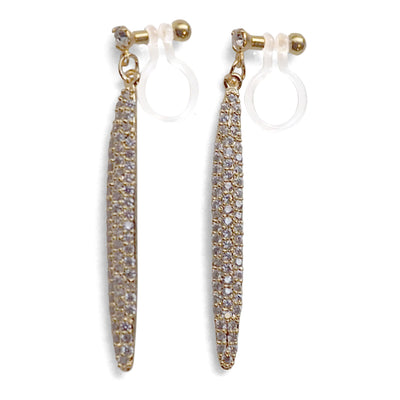 Bridal micro pave cubic zirconia bar invisible clip on earrings ( gold tone ) - miyabigracejewelry.com
