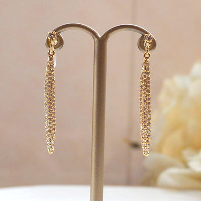 Bridal micro pave cubic zirconia bar invisible clip on earrings ( gold tone ) - miyabigracejewelry.com