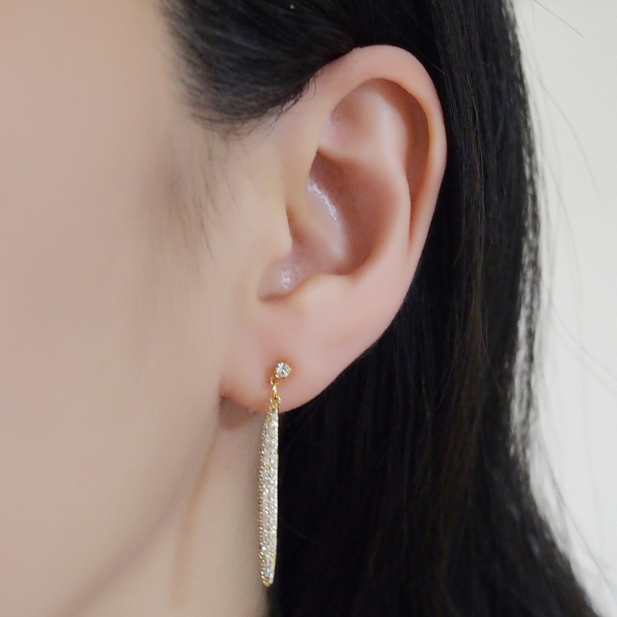 Bridal micro pave cubic zirconia bar invisible clip on earrings ( gold tone ) - miyabigracejewelry.com