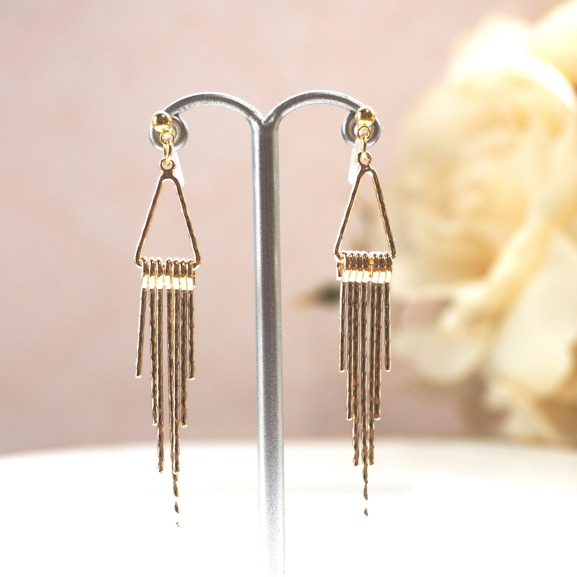 Gold fringe invisible clip on earrings - miyabigracejewelry.com