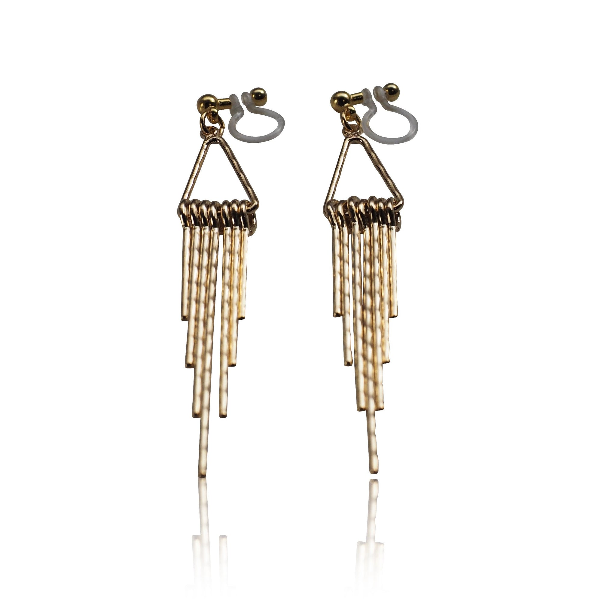 Gold fringe invisible clip on earrings - miyabigracejewelry.com
