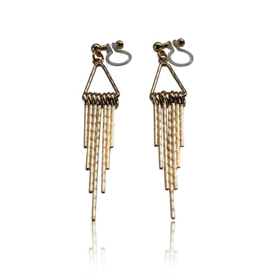 Gold fringe invisible clip on earrings - miyabigracejewelry.com