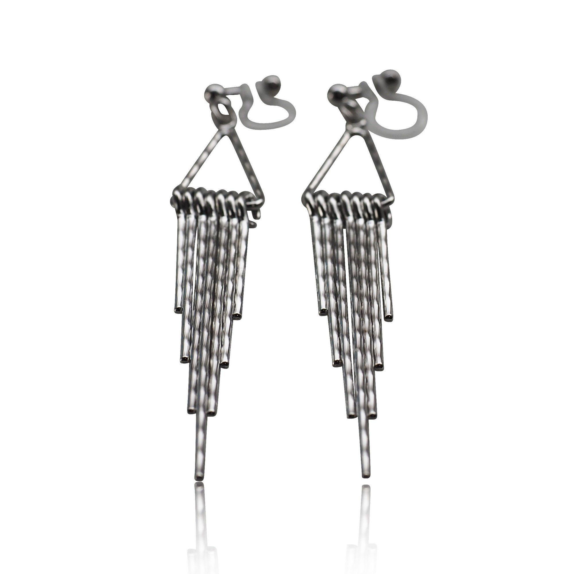 Silver fringe invisible clip on earrings - miyabigracejewelry.com