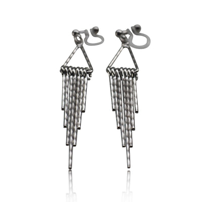 Silver fringe invisible clip on earrings - miyabigracejewelry.com