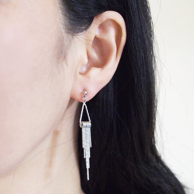 Silver fringe invisible clip on earrings - miyabigracejewelry.com