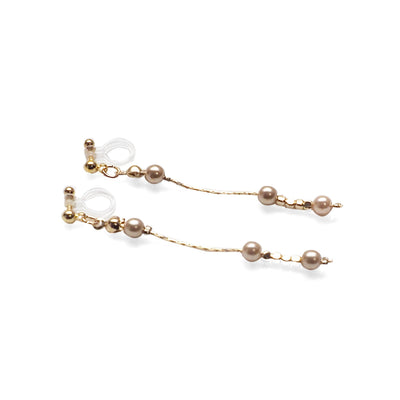 Dangle orange pearls & gold chain invisible clip on earrings - Miyabi Grace