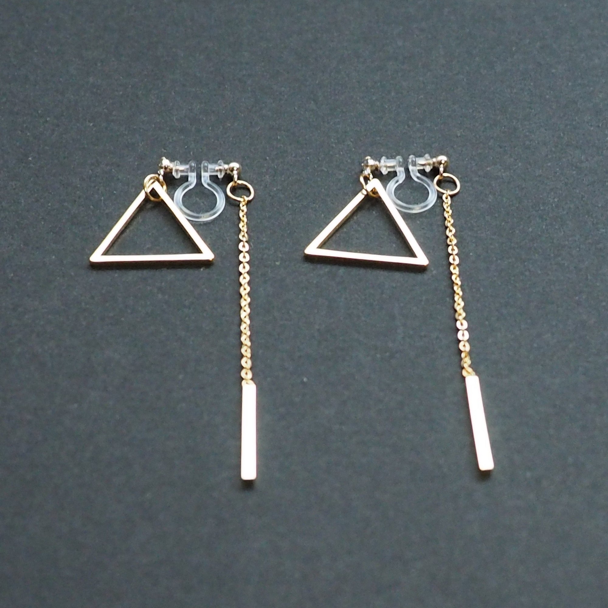 Gold Double-Sided Triangle and Bar Invisible Clip On Earrings - Miyabi Grace