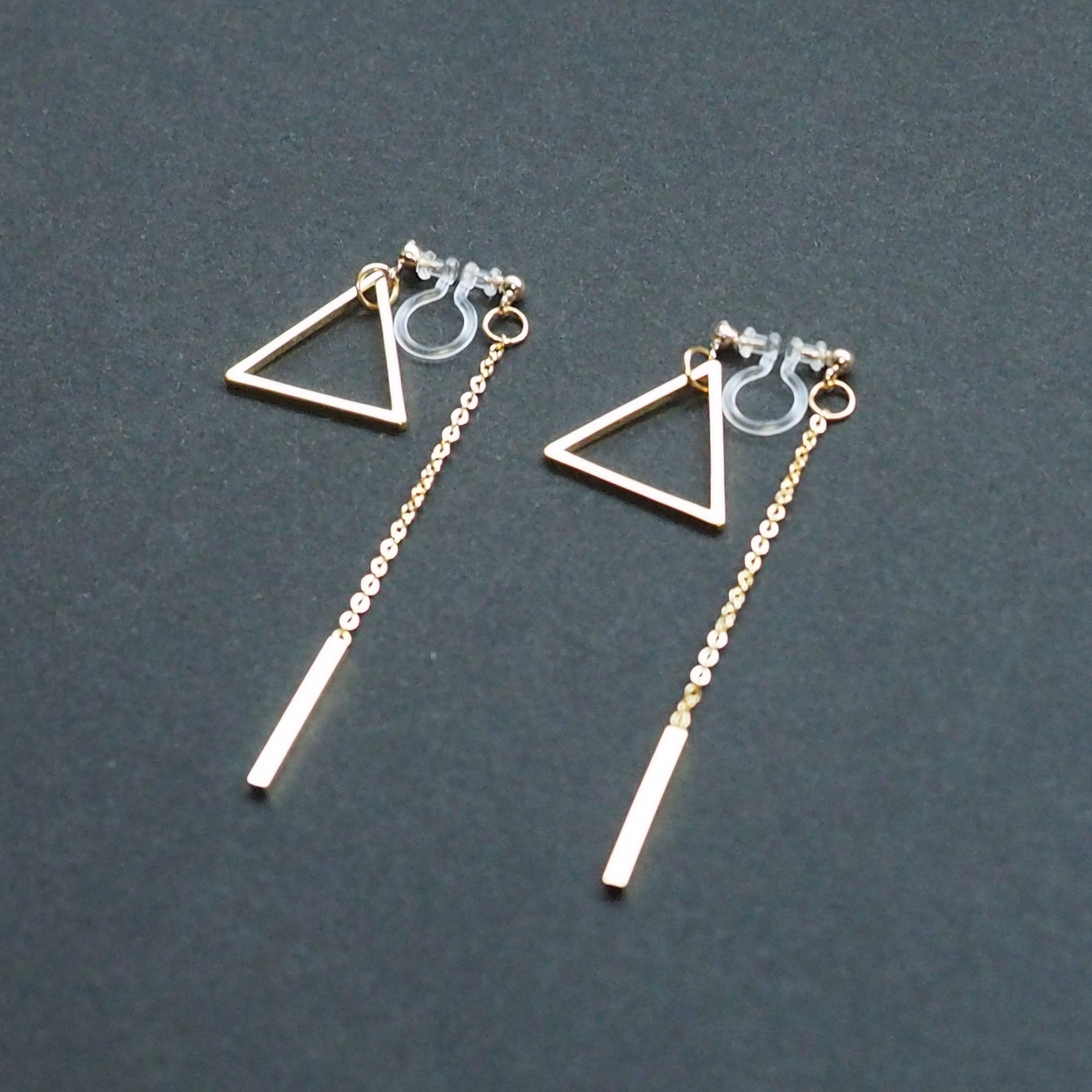 Gold Double-Sided Triangle and Bar Invisible Clip On Earrings - Miyabi Grace