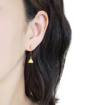 Dangle Aurora Borealis Triangle Swarovski Crystal Invisible Clip On Earrings (Gold tone) - Miyabi Grace