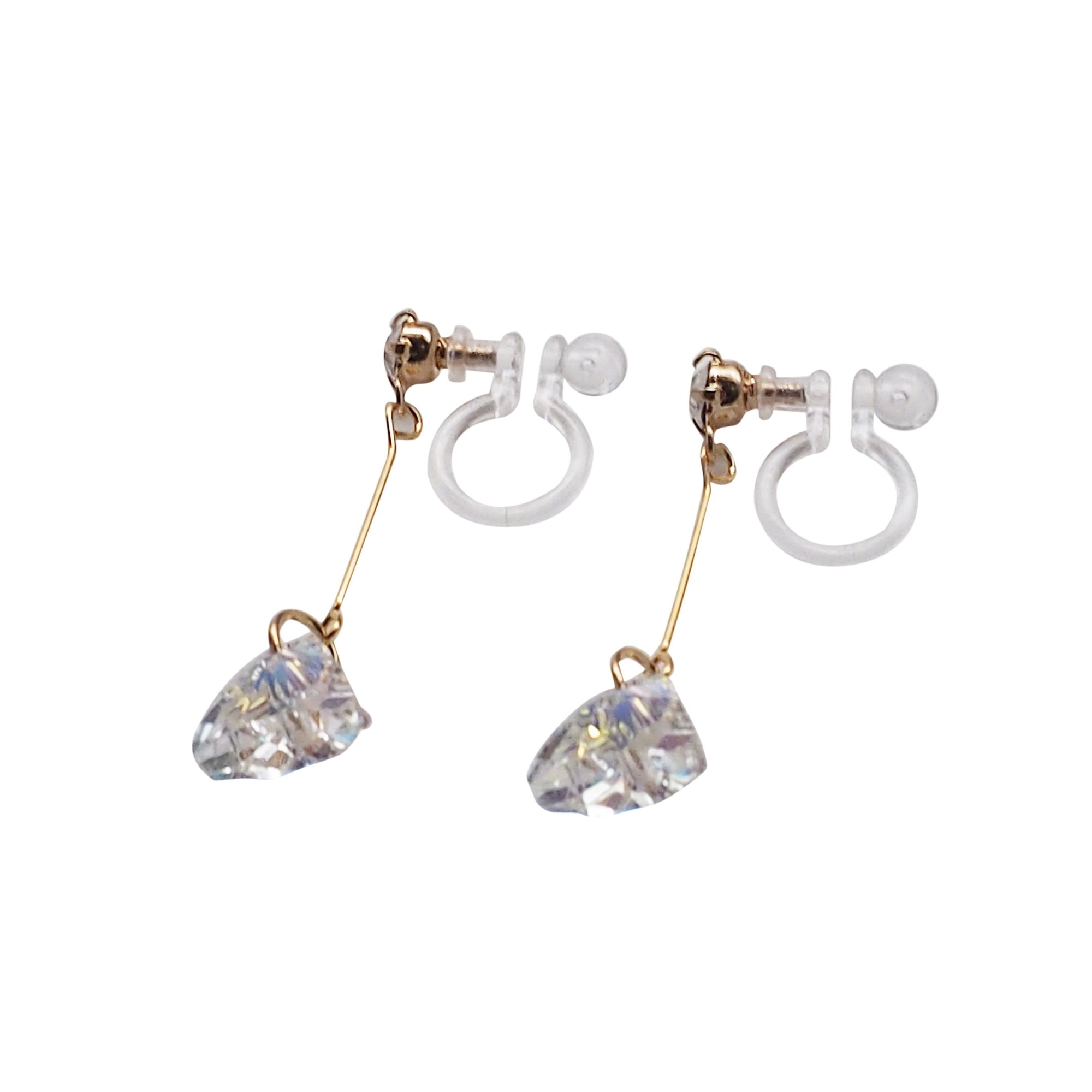 Dangle Aurora Borealis Triangle Swarovski Crystal Invisible Clip On Earrings (Gold tone) - Miyabi Grace