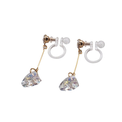Dangle Aurora Borealis Triangle Swarovski Crystal Invisible Clip On Earrings (Gold tone) - Miyabi Grace