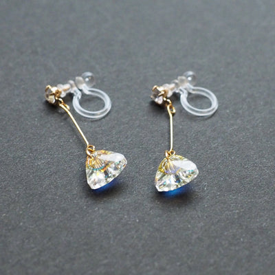 Dangle Aurora Borealis Triangle Swarovski Crystal Invisible Clip On Earrings (Gold tone) - Miyabi Grace