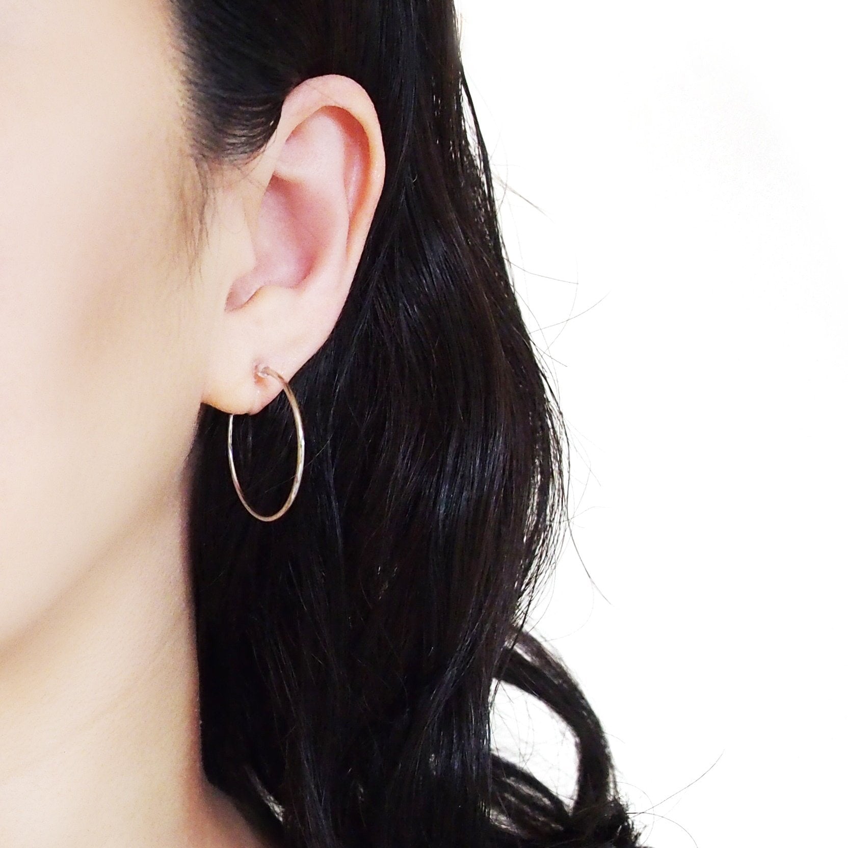 Big Invisible Clip On Hoop Earrings (Silver tone) - Miyabi Grace