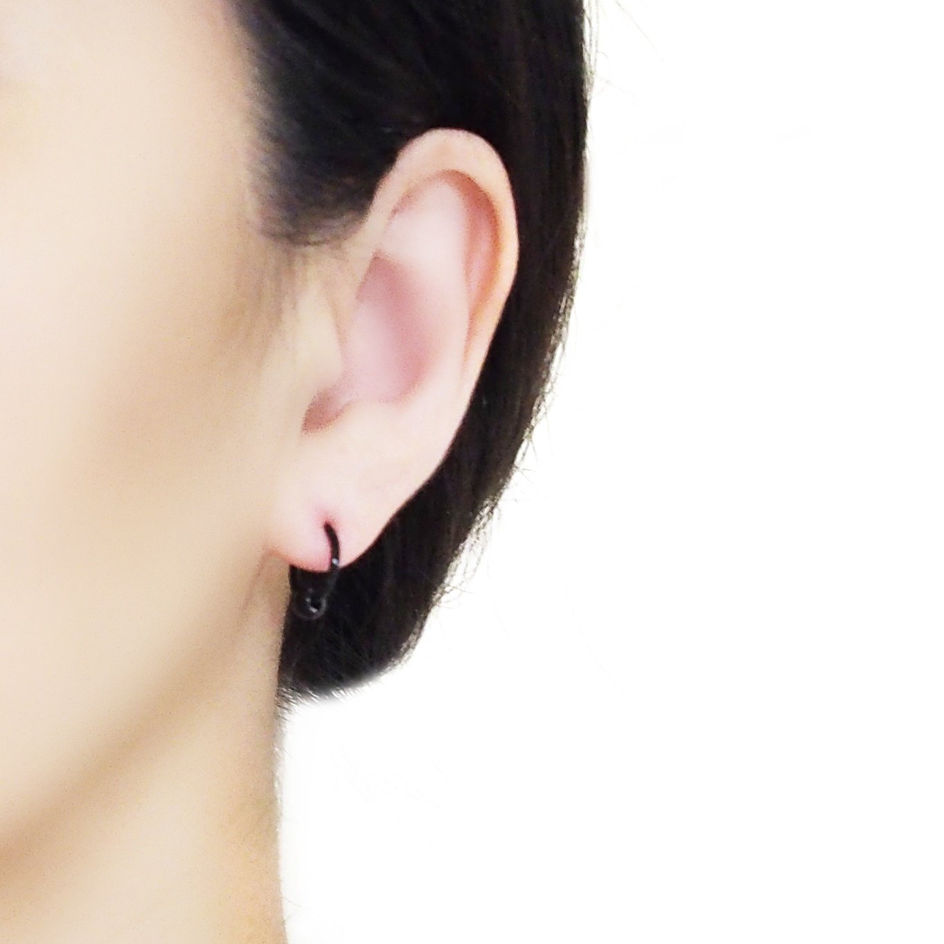 Black Ball Invisible Clip On Hoop Earrings - Miyabi Grace