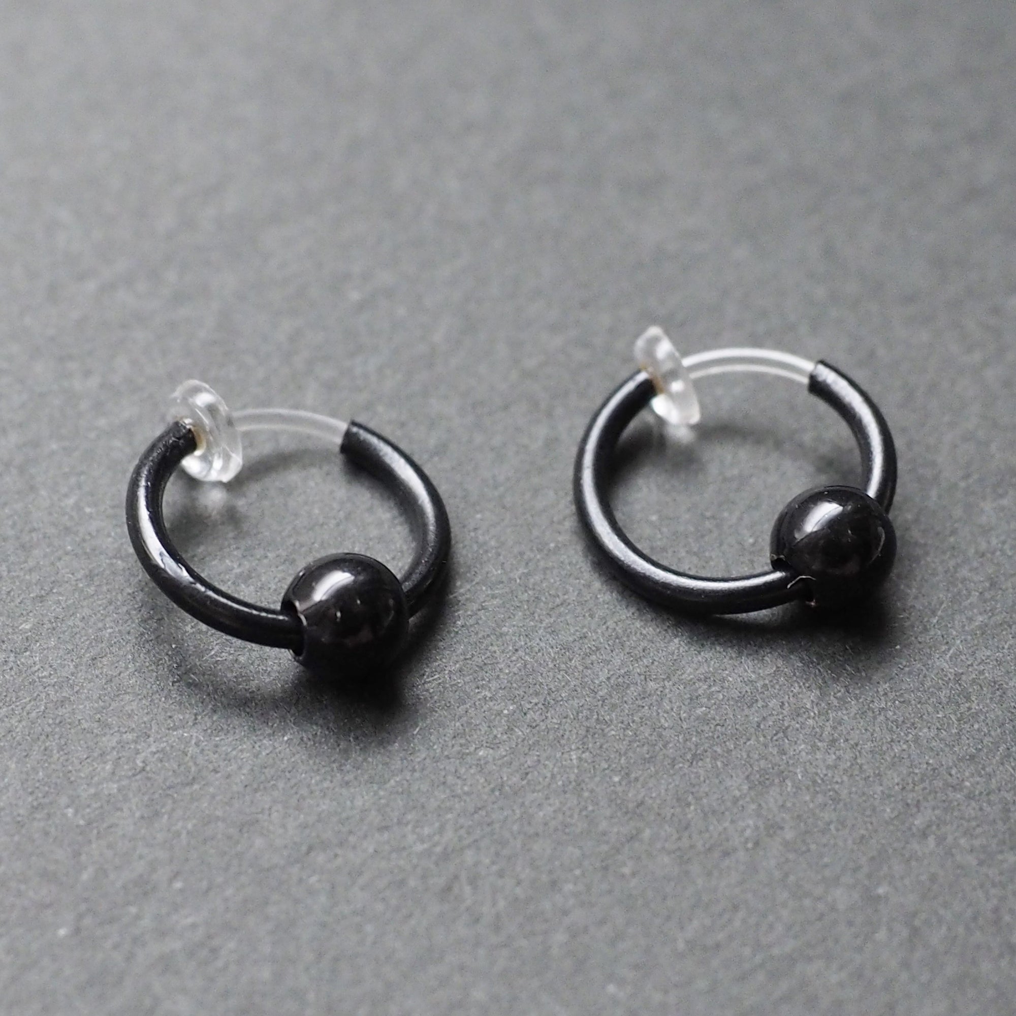 Black Ball Invisible Clip On Hoop Earrings - Miyabi Grace