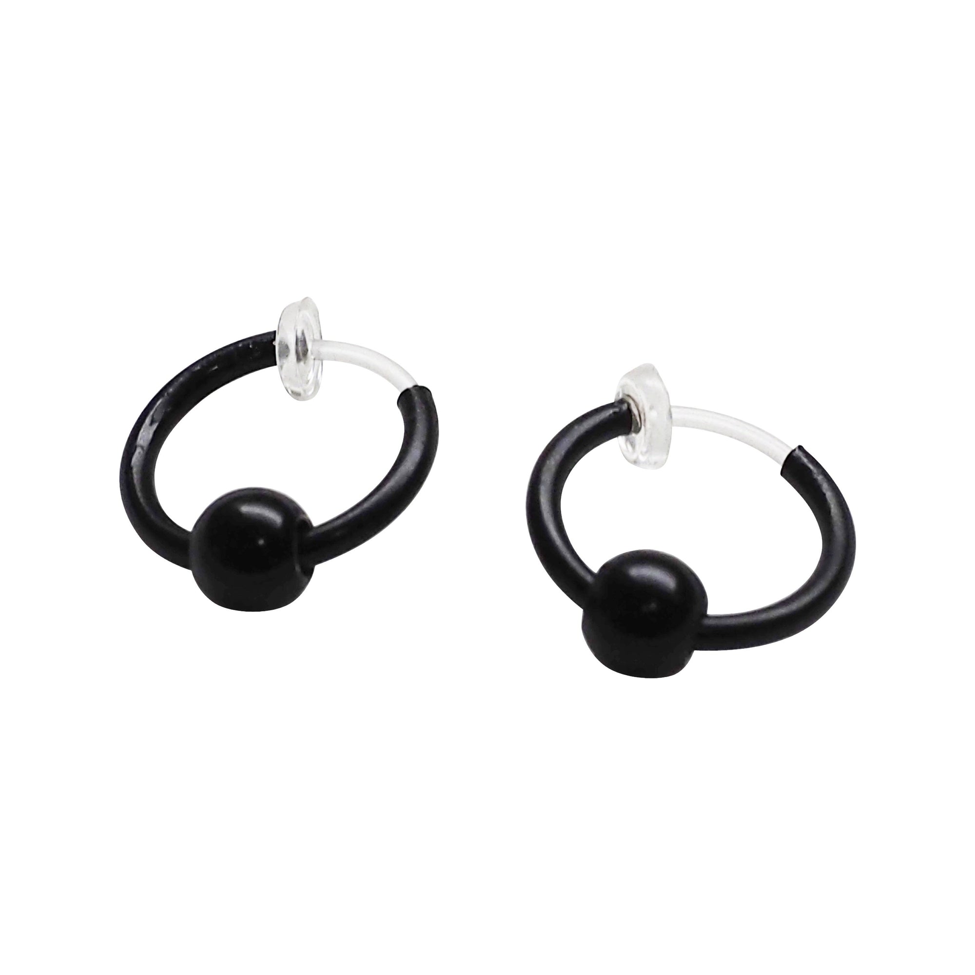 Black Ball Invisible Clip On Hoop Earrings - Miyabi Grace