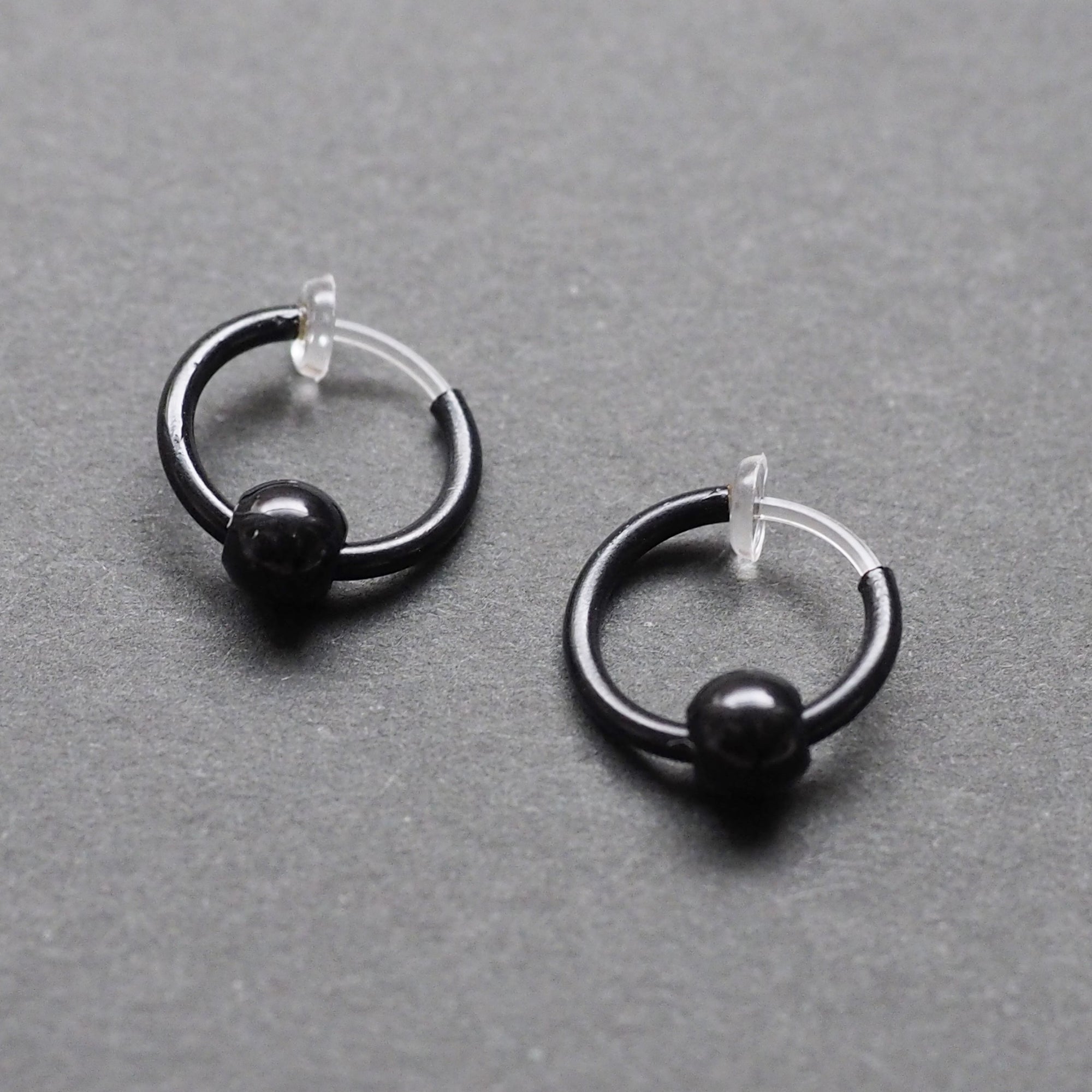 Black Ball Invisible Clip On Hoop Earrings - Miyabi Grace