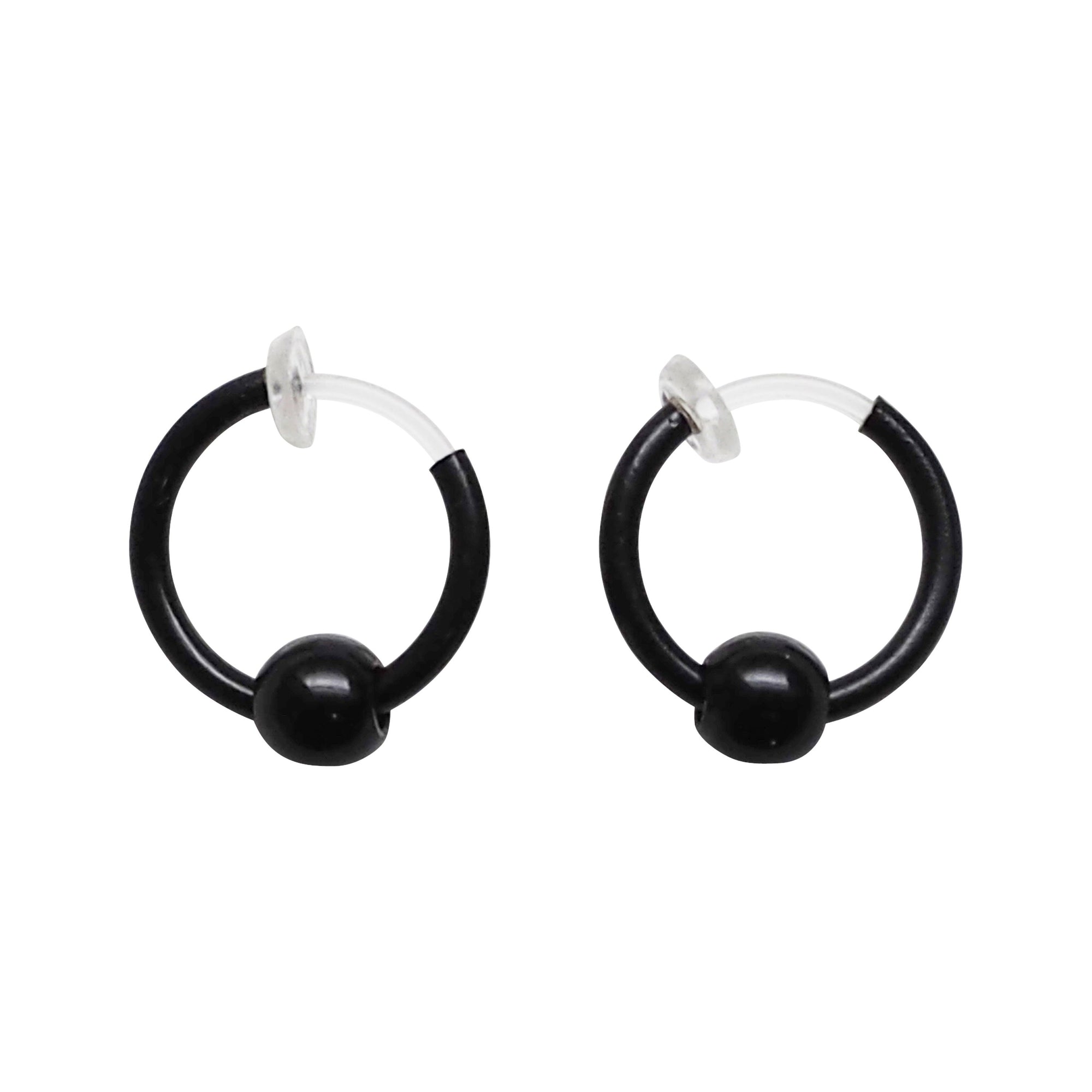 Black Ball Invisible Clip On Hoop Earrings - Miyabi Grace