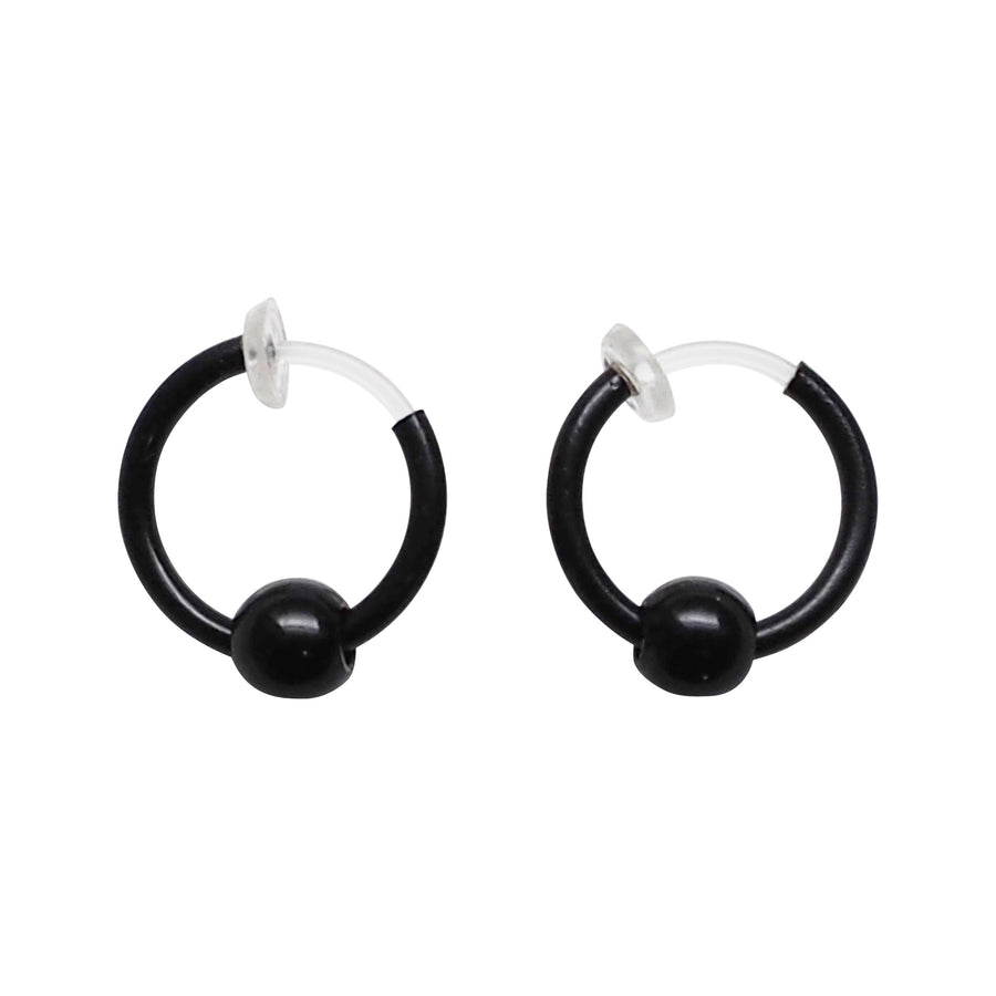 Black Ball Invisible Clip On Hoop Earrings - Miyabi Grace
